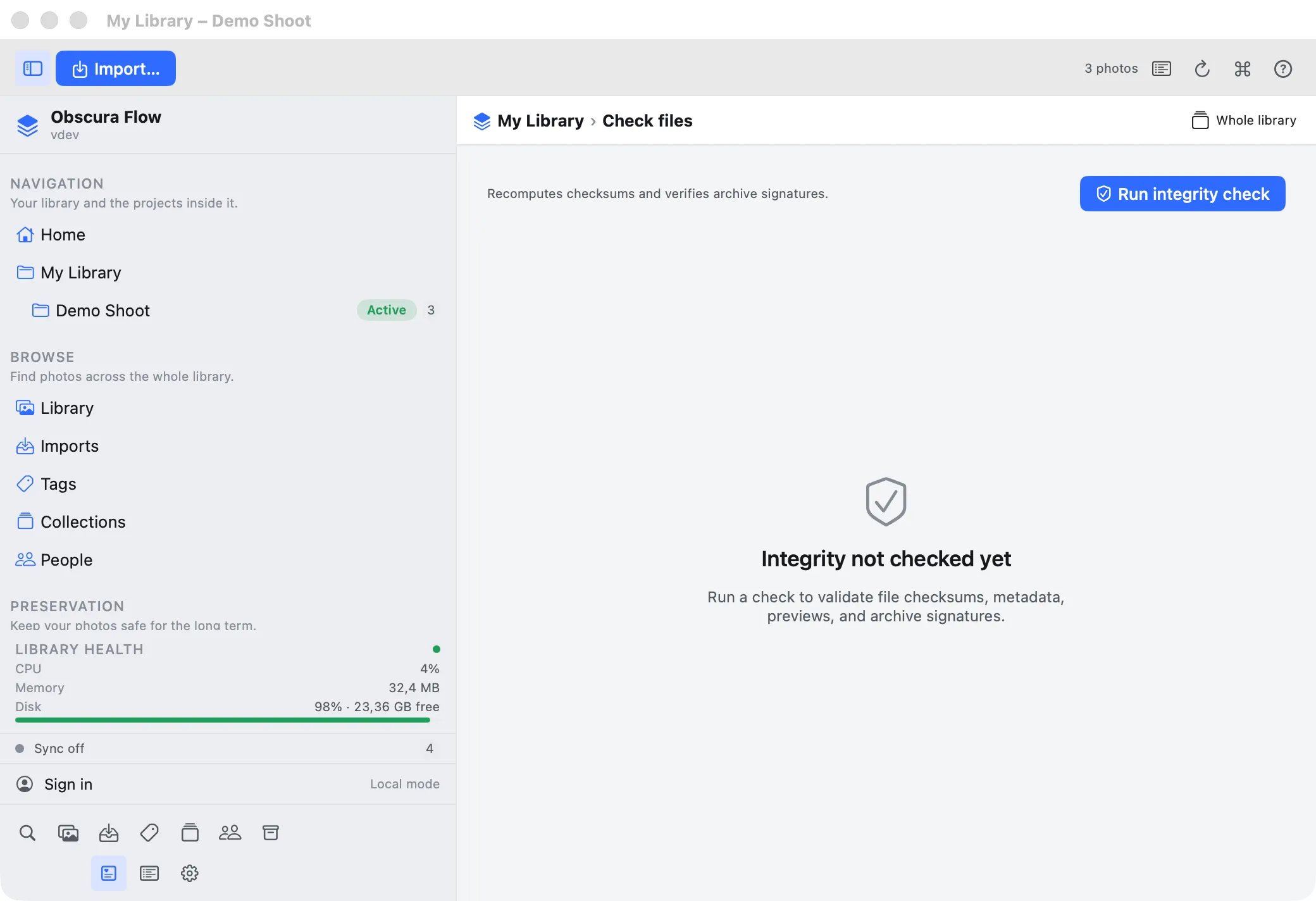 Capture produit Obscura Flow - Integrity & fixity
