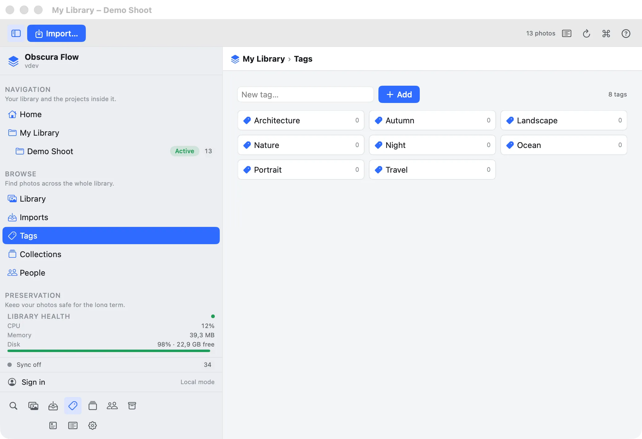 Capture produit Obscura Flow - Metadata